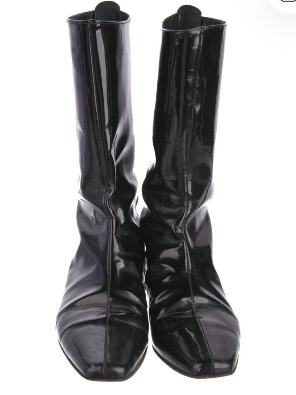 Manolo Blahnik Black Patent Mid-Calf Square-Toe Boots